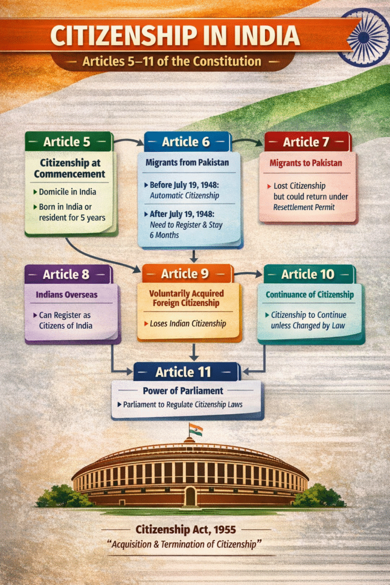 Citizenship under Articles 5–11 of the Indian Constitution - UPPSC Notes